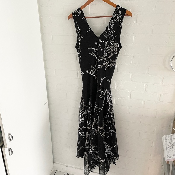 Vintage Sequin Hanky Hem Prom Dress Dark Fairy Black Silver Sz L - Picture 4 of 12